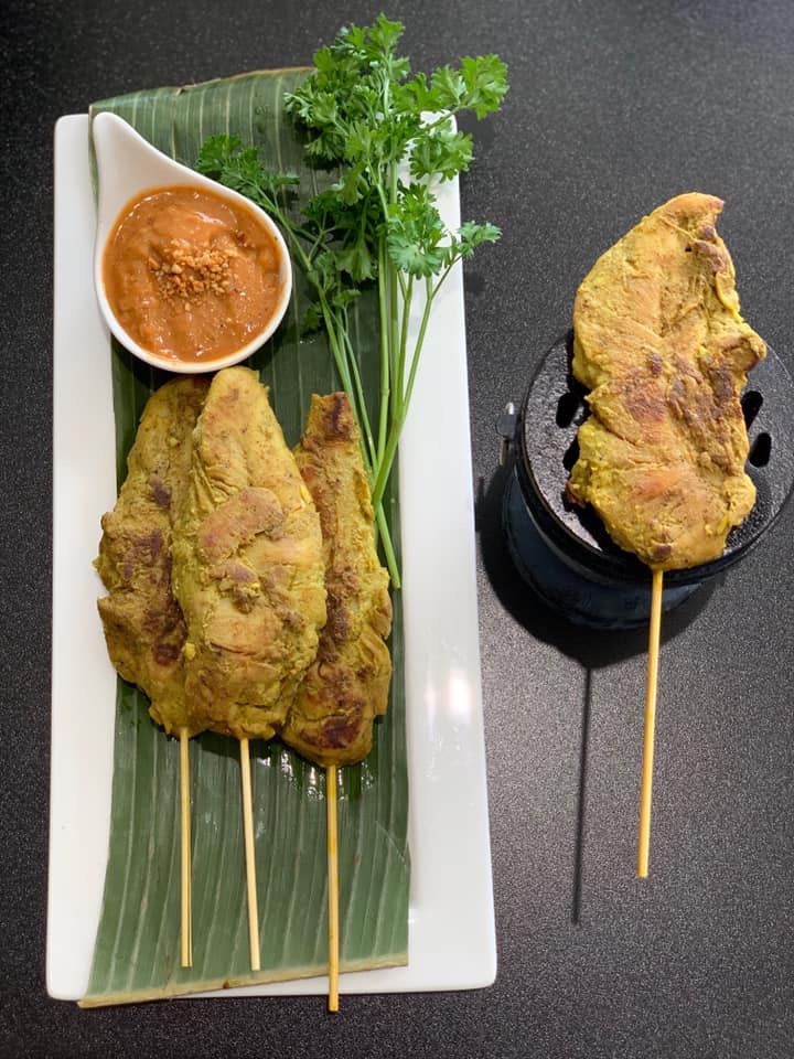 Order Chicken Satay (4 pcs) food online from Golden Bangkok store, Sterling Heights on bringmethat.com