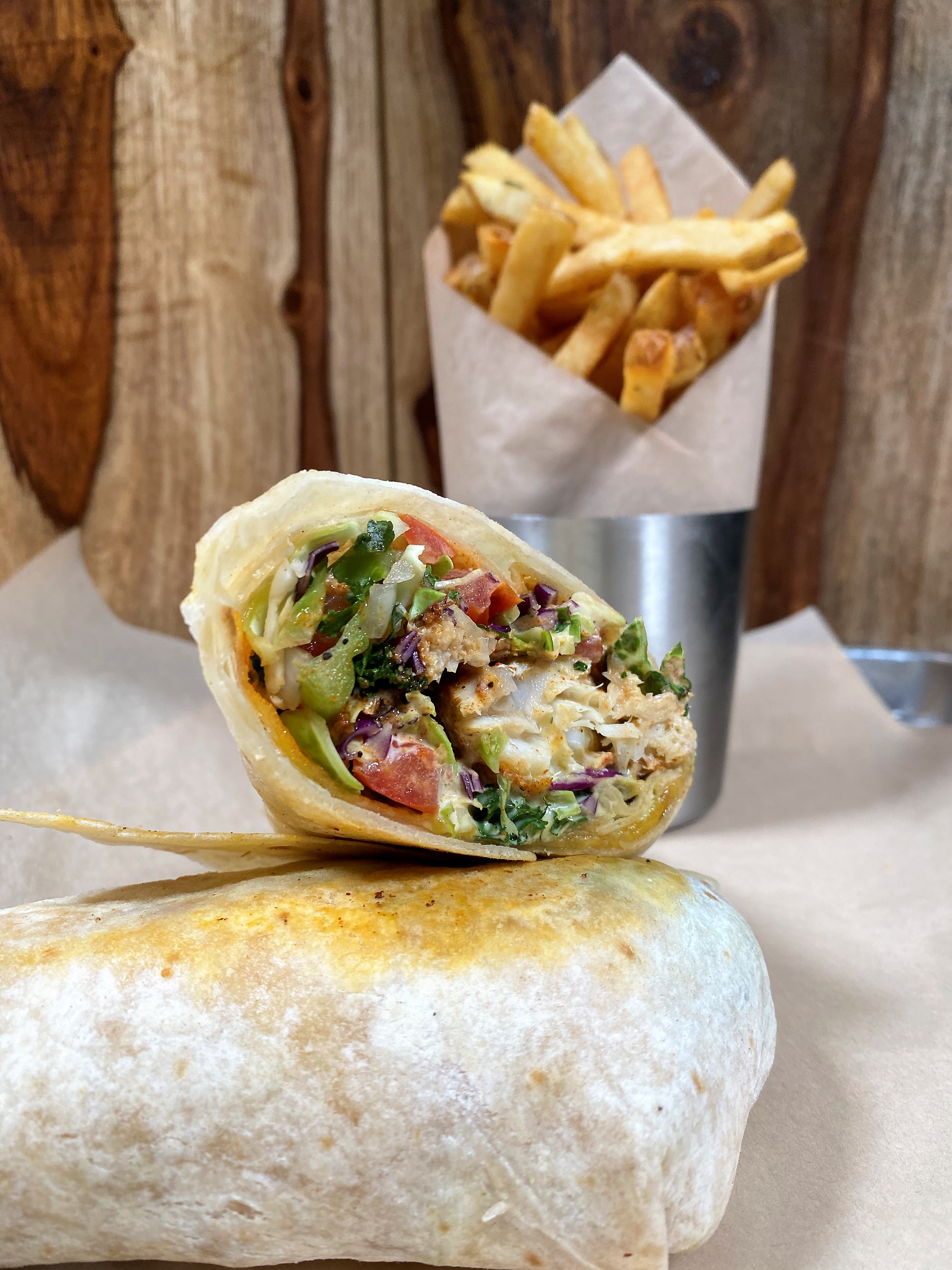 Order Cali Fish Burrito food online from Taphouse Kitchen store, Phoenix on bringmethat.com