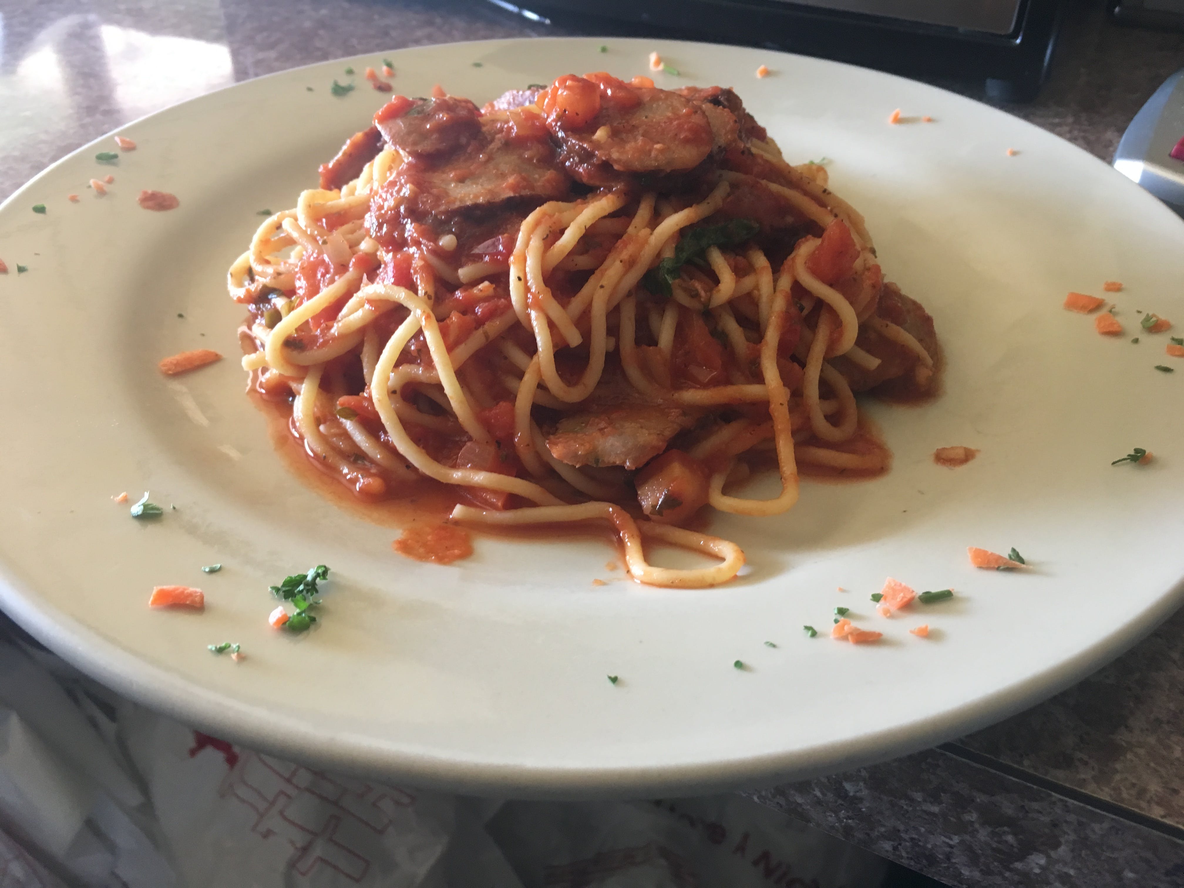 Order Spaghetti with Italian Sausage - Pasta food online from Italian Cravings store, San Clemente on bringmethat.com