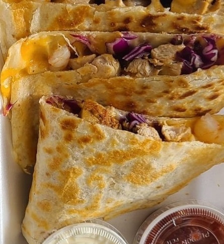 Order Chicken and Shrimp Quesadilla  food online from Aubri Mobile Kitchen store, Irvington on bringmethat.com