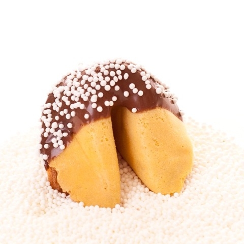 Order Traditional Fortune Cookies Chocolate Covered with White Sprinkles food online from Fancy Fortune Cookies store, Indianapolis on bringmethat.com