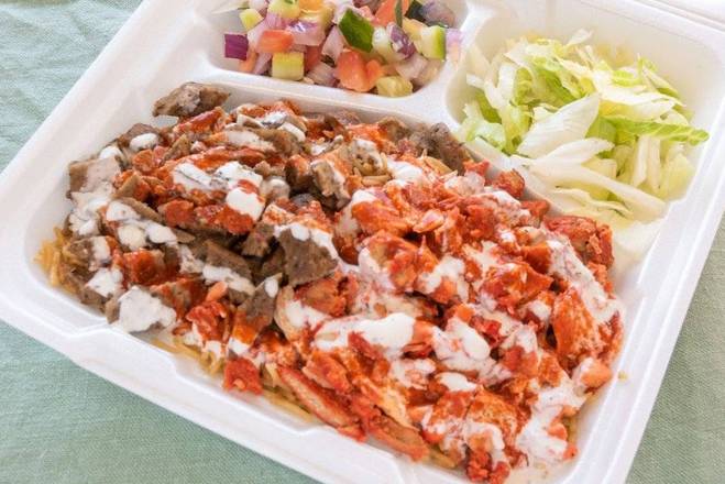 Order Chicken & Lamb Mix Over Rice food online from Ny Gyro & Grill store, Claymont on bringmethat.com