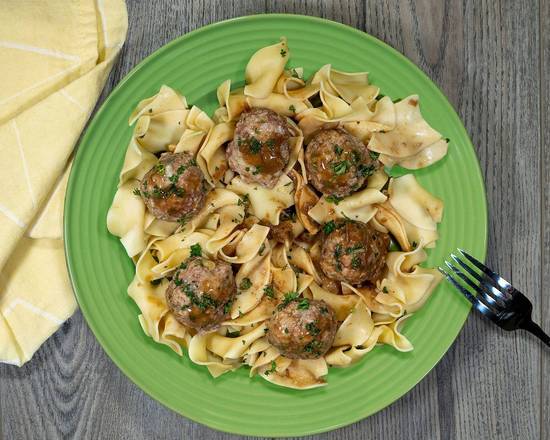 Order Swedish Meatballs over Noodles food online from Ally's Grab 'n Go Kitchen store, Branford on bringmethat.com