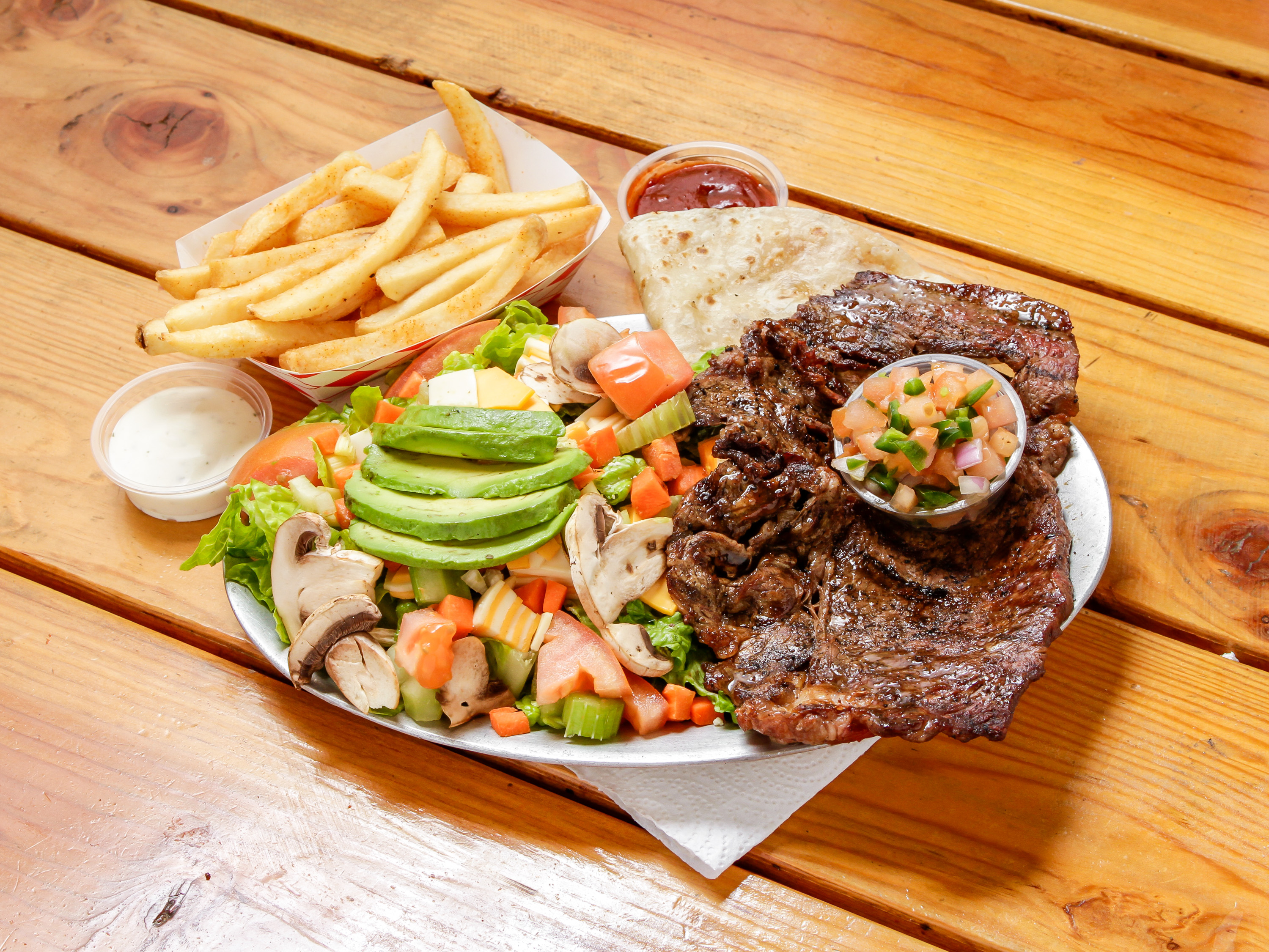 Order Carne Asada Plate food online from Amigos Burgers And Beer store, Tucson on bringmethat.com
