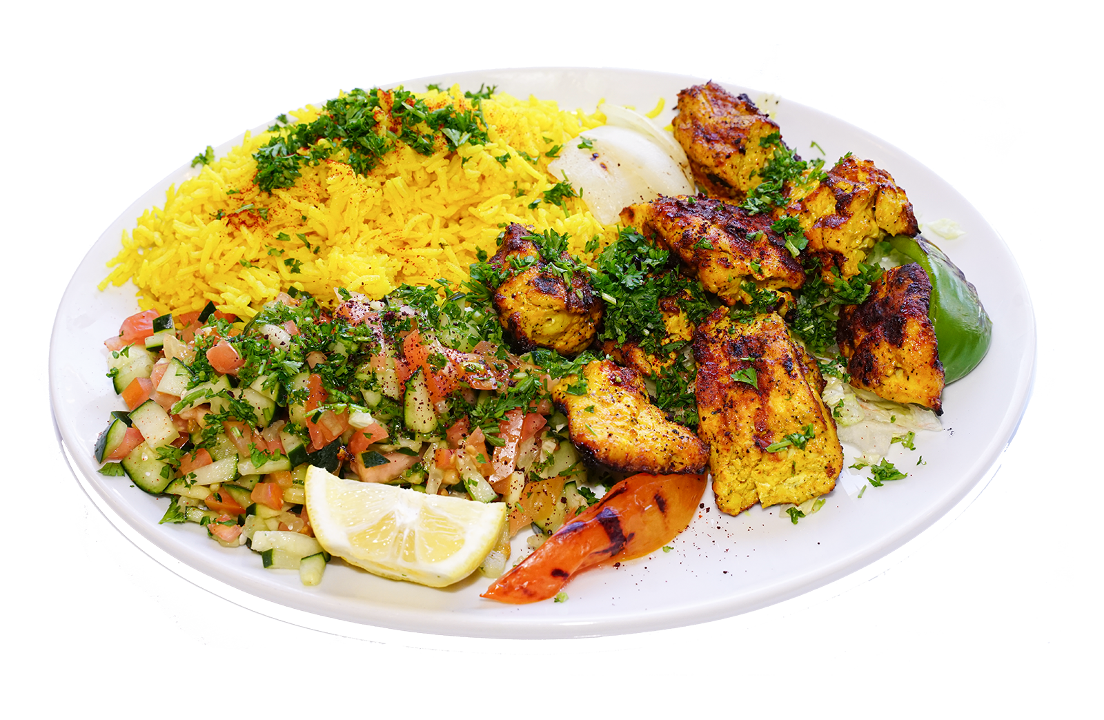 Order Chicken Kabob plate food online from Abu Salim Middle Eastern Grill store, San Francisco on bringmethat.com