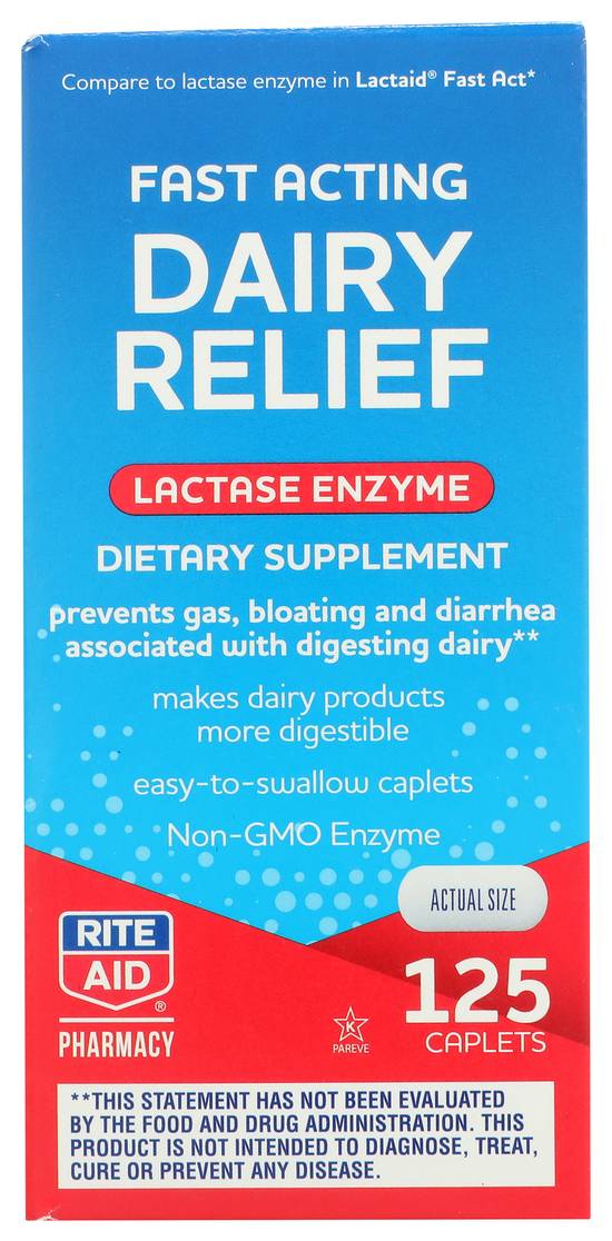 Order Rite Aid Dairy Aid Fast Acting Caplets (125 ct) food online from Rite Aid store, Tiffin on bringmethat.com