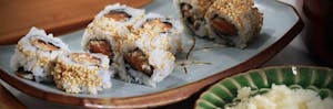Order 6. Spicy Crunchy Salmon Roll food online from Iron Wok store, Kansas City on bringmethat.com