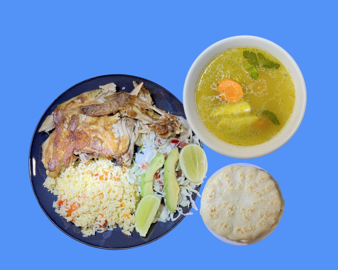 Order Caldo de Gallina India (Grilled Hen w/ soup) food online from Sabrositas Pupusas store, North Hollywood on bringmethat.com