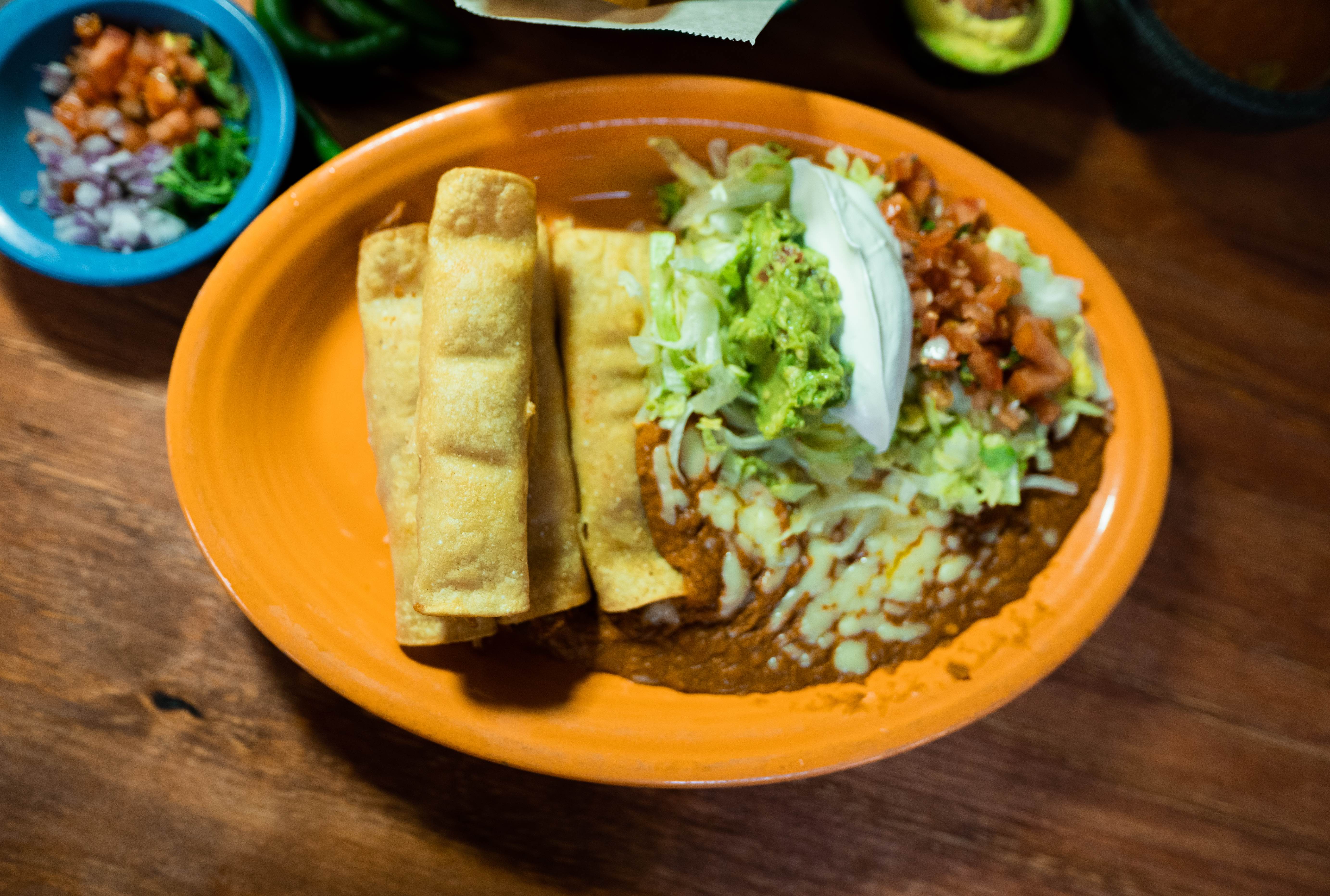 Order 66. Flautas  food online from El Jimador Authentic Mexican Restaurant store, Rocky Mount on bringmethat.com
