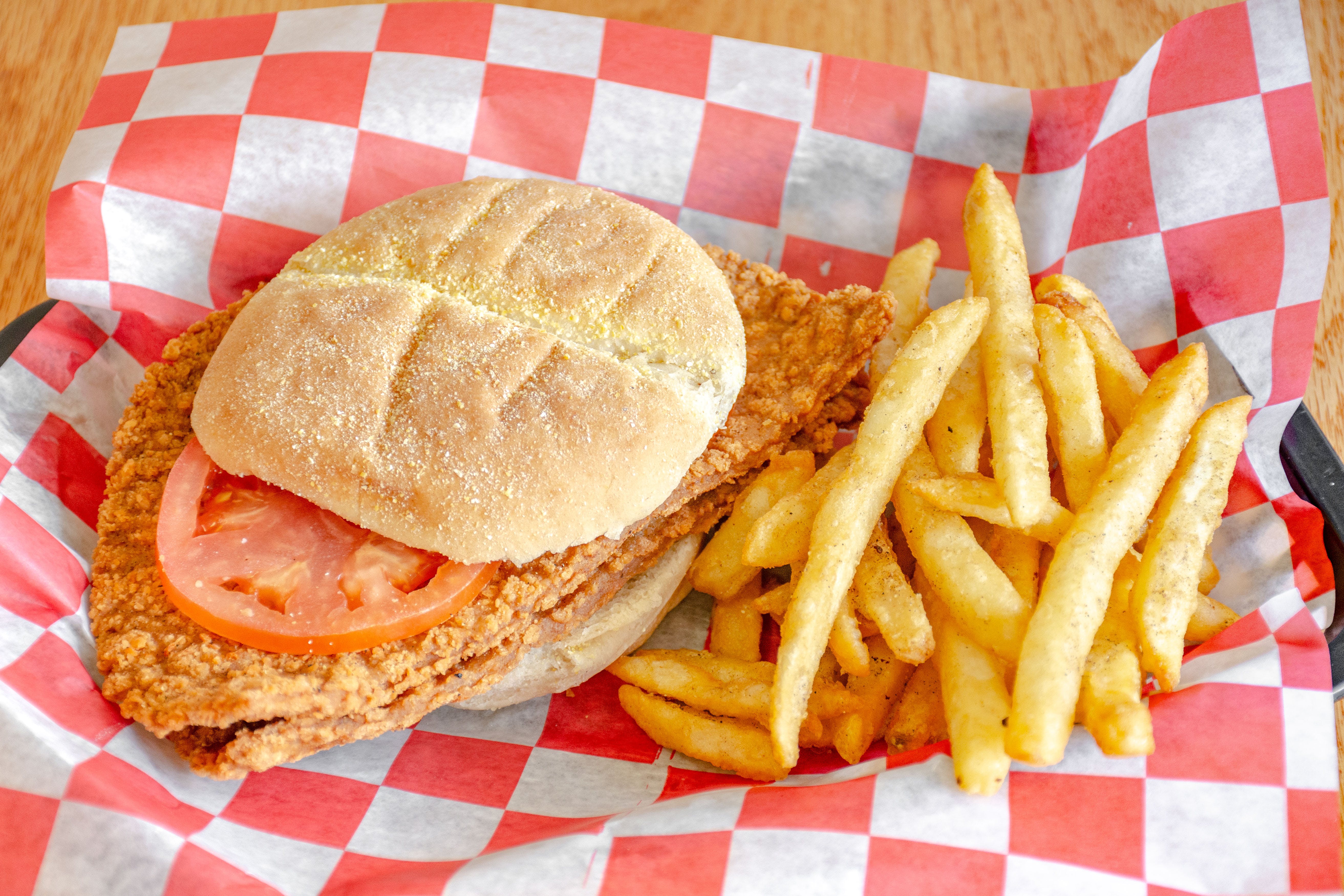 Order Big Texas Tenderloin Sandwich with Fries - Sandwich food online from 3 Brother Family Pizza store, Ada on bringmethat.com