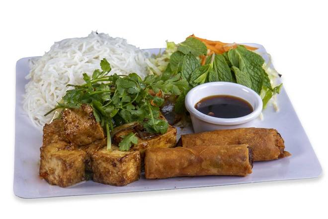 Order 70. Vermicelli Veggie Bowl with Tofu and Veggie Eggrolls (Bún Chay Chả Giò Chay) food online from Pho Tung & Cafe store, Lake Forest on bringmethat.com