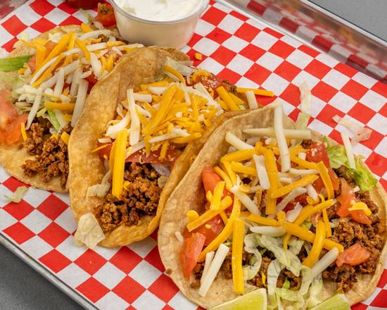 Order Three Supreme Tacos food online from Chubby's Cheesesteaks store, West Milwaukee on bringmethat.com