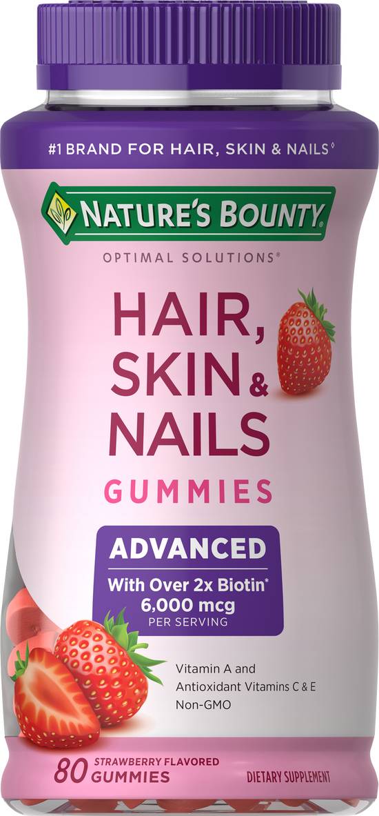 Order Nature's Bounty Optimal Solutions Advanced Hair Skin & Nails Gummies 6000mcg (80 ct) food online from Rite Aid store, Palm Desert on bringmethat.com