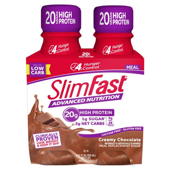 Order Slimfast Advanced Ready To Drink Creamy Chocolate Shake 11 oz each (11 oz x 4 ct) food online from Rite Aid store, Yucca Valley on bringmethat.com
