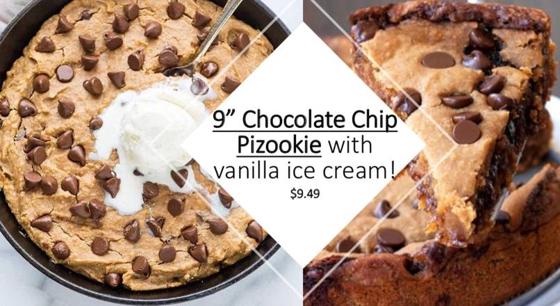 Order Pizookie Chocolate Chip Cookie w/Vanilla ice cream food online from Jimmy & Joe Pizzeria store, Chandler on bringmethat.com