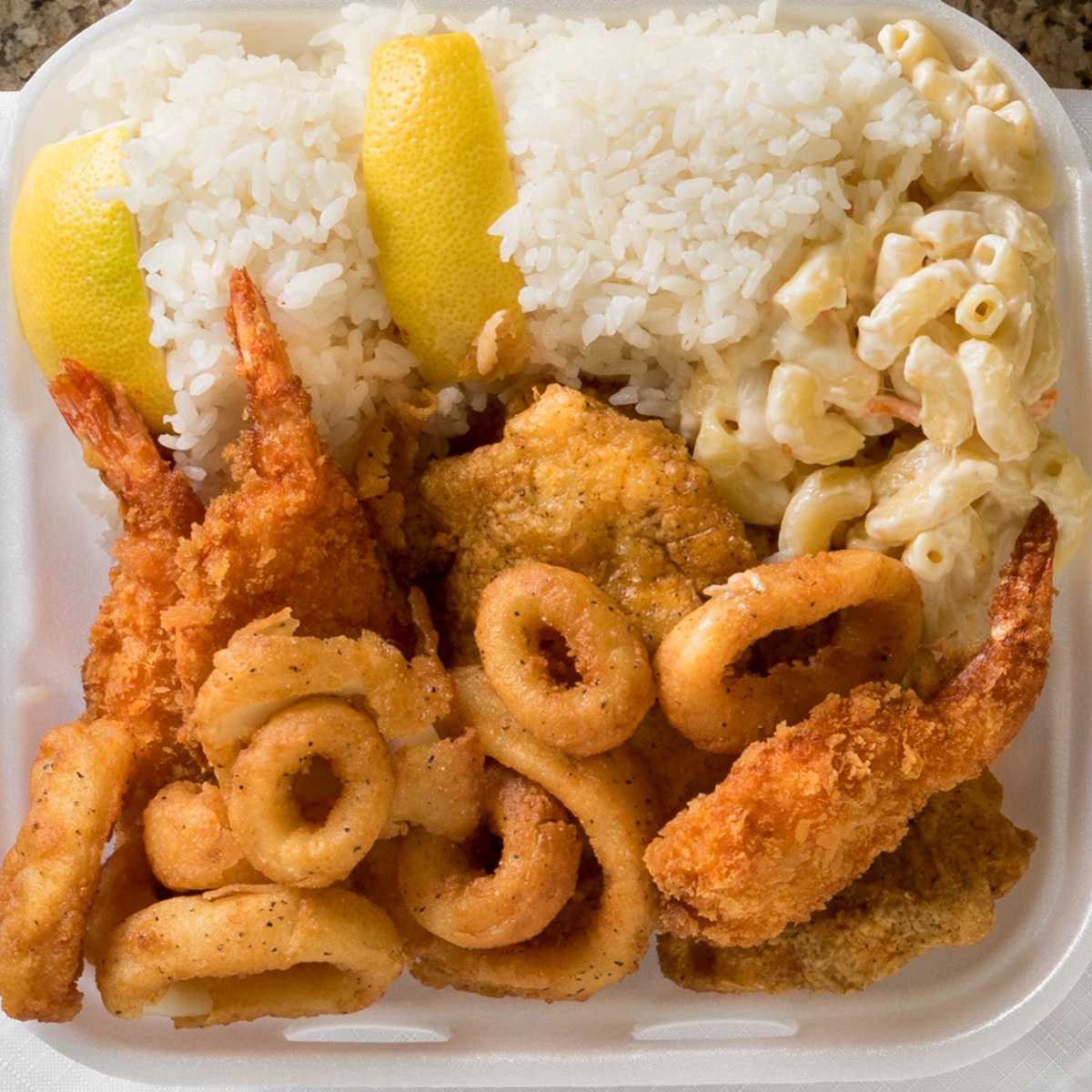 Order Seafood Platter Combo food online from L&L Hawaiian Bbq store, Novato on bringmethat.com