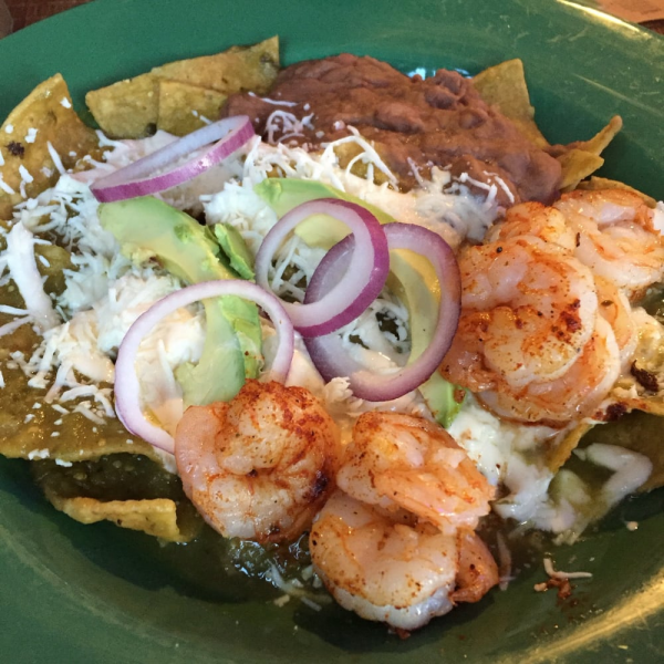 Order Grilled Cajun Shrimp Chilaquiles food online from Taqueria Viva Mexico Kitchen Cafe store, Jersey City on bringmethat.com