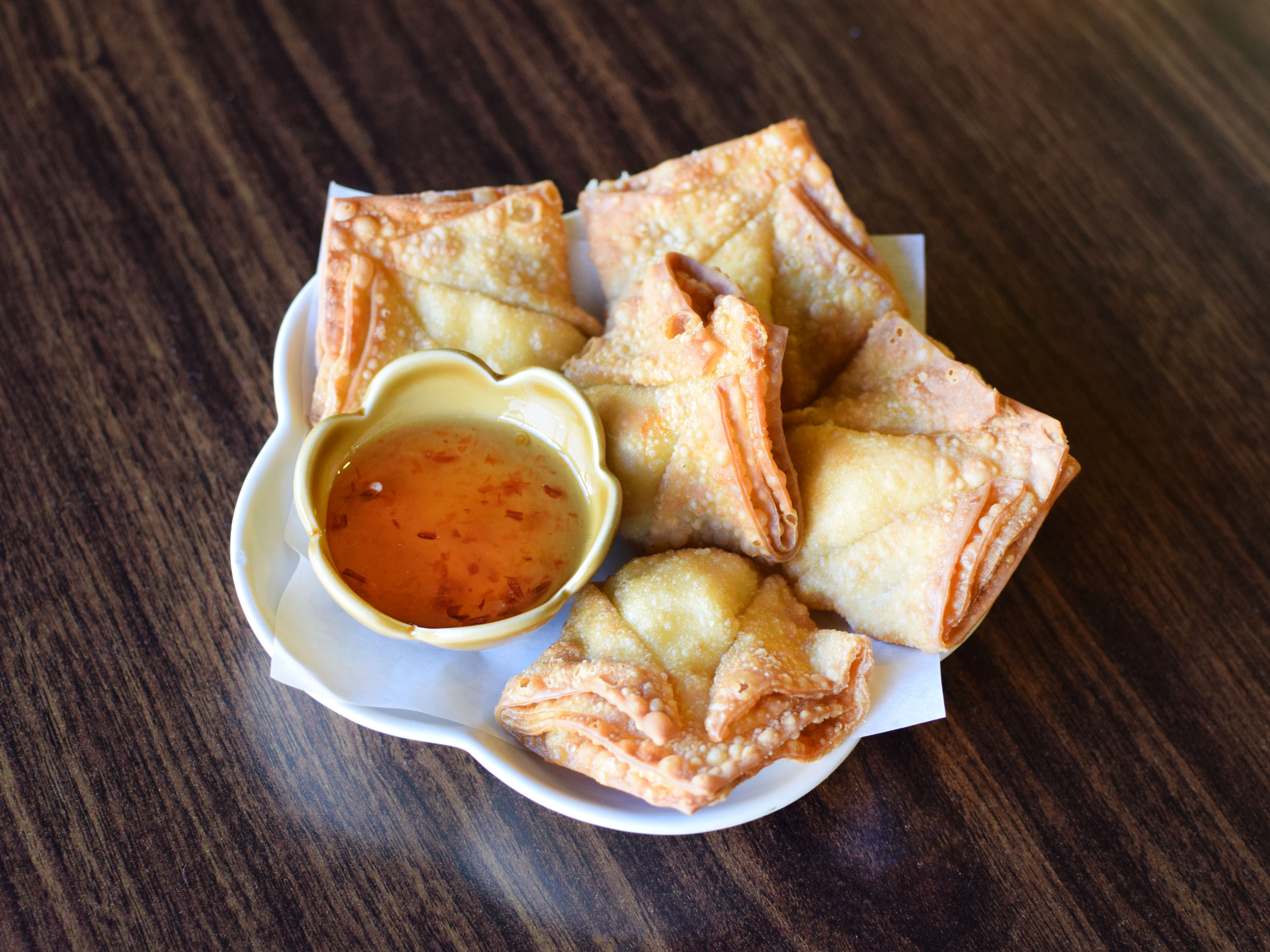Order A6. Crab Rangoon(5pcs) food online from Rice Thai Cafe store, Chicago on bringmethat.com