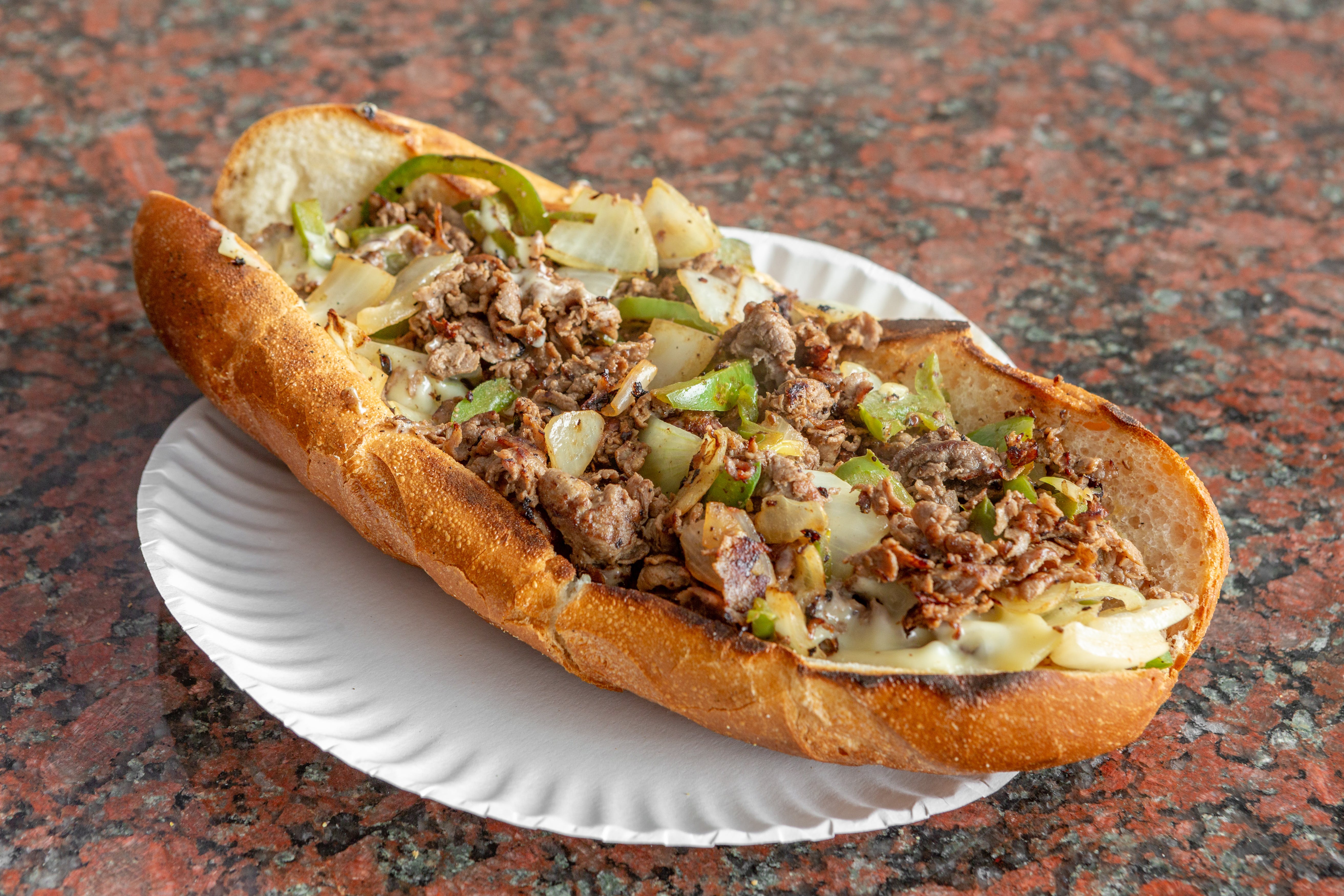 Order Cheesesteak Sub with Veggie Combo - Medium food online from Theo's Pizzeria & Grill - Belmont store, Belmont on bringmethat.com