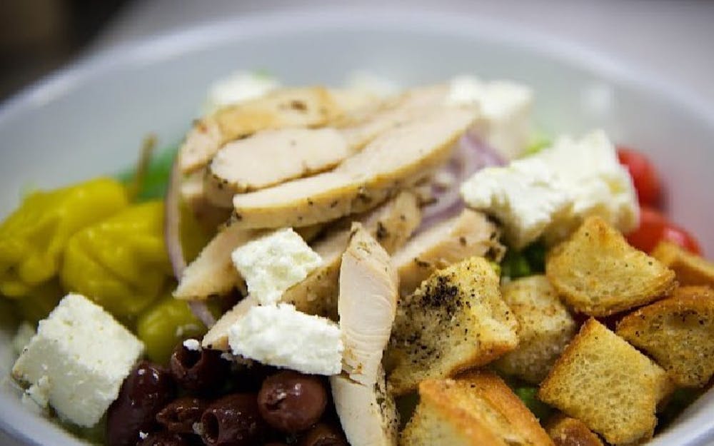 Order Chicken Greek Salad - Small food online from Nick Pizza store, Monroe Township on bringmethat.com