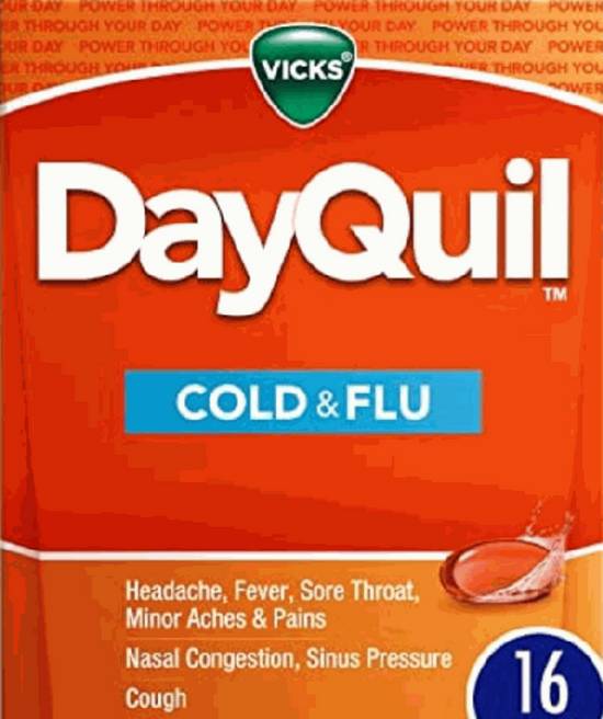 Order DayQuil Cold & Flu Liquicaps (16 CT) food online from IV Deli Mart store, Goleta on bringmethat.com