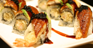 Order Dragon Roll food online from Sakura Hibachi Steak House store, Parsippany-Troy Hills on bringmethat.com