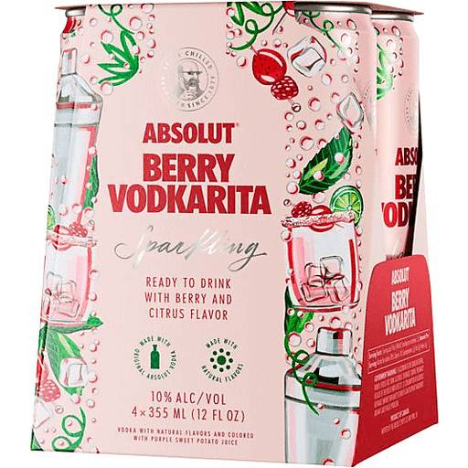 Order Absolut Cocktail Berry Vodkarita (4PK 355 ML) 137969 food online from Bevmo! store, Ladera Ranch on bringmethat.com
