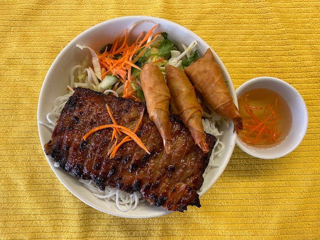 Order 35. Grilled Pork & Shrimp-Roll Over Noodle food online from Bayon Restaurant store, Stockton on bringmethat.com