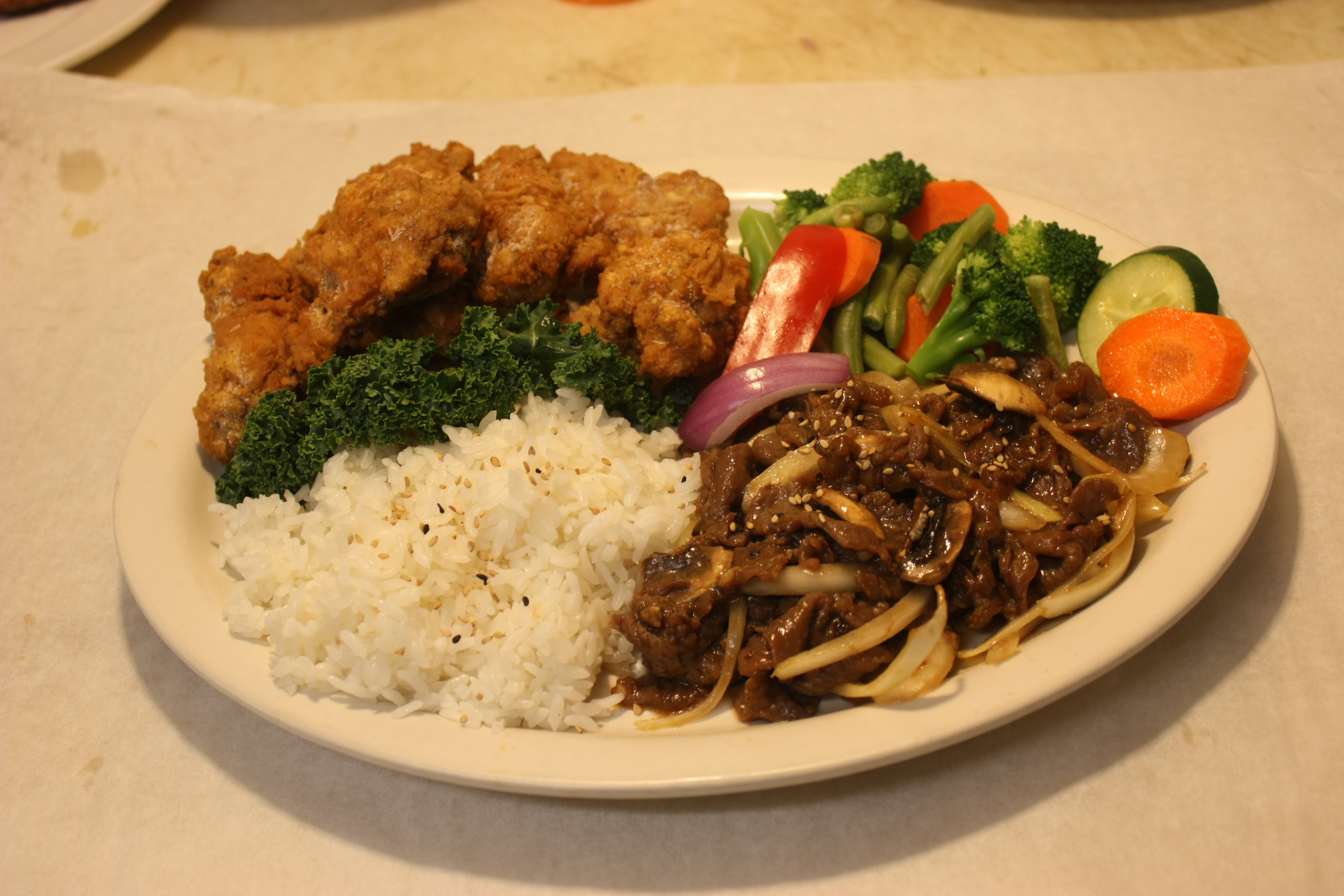 Order 6. Bulgogi, Fried Wing,  Rice and Vegetable food online from Broadway Diner store, Stockbridge on bringmethat.com