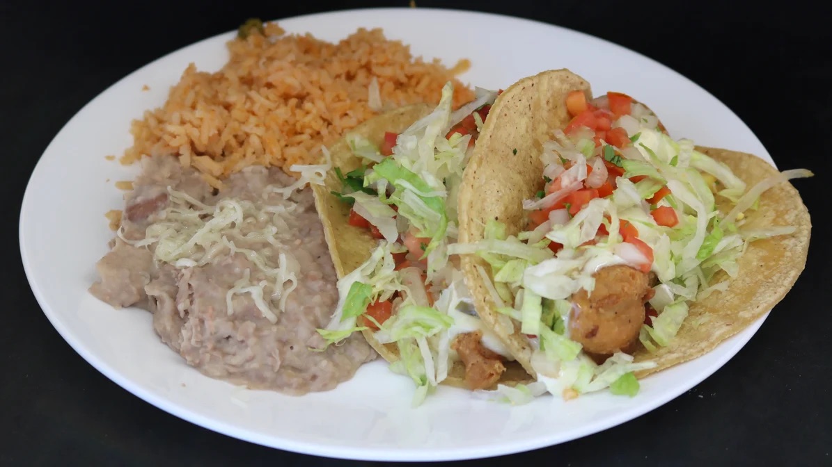 Order #14. Two Fish Tacos Combination Plate food online from Albertaco store, San Bernardino on bringmethat.com