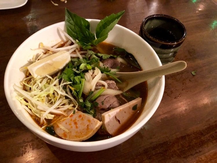 Order Combo HUE-STYLE SPICY BEEF & PORK NOODLE SOUP with Soda (Combo Bún Bò Huế + lon soda) food online from Hello Saigon store, New York on bringmethat.com