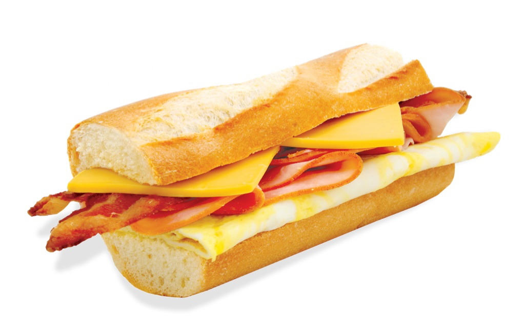Order 82. Ham, Bacon, Egg, & Cheese Baguette food online from Lee's Sandwiches store, Arlington on bringmethat.com