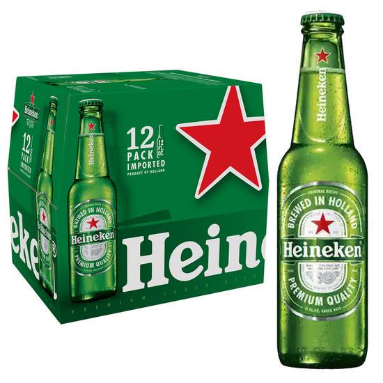 Order Heineken, 12pk-12oz bottle beer (5.0% ABV) food online from Mimi Liquor store, Joliet on bringmethat.com