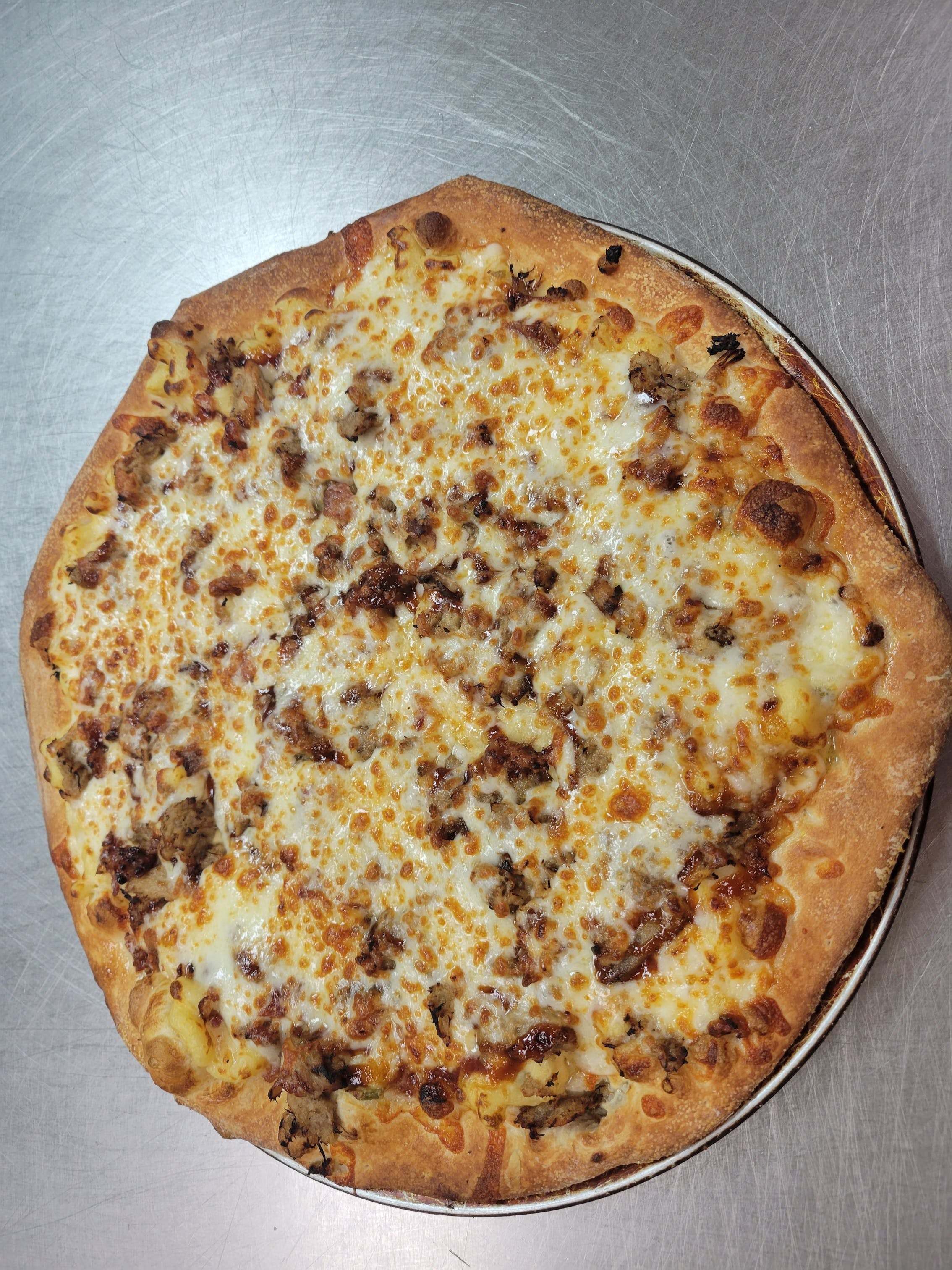 Order The Mac-Porker Pizza - Personal 8" food online from Pete Za store, Grand Forks on bringmethat.com