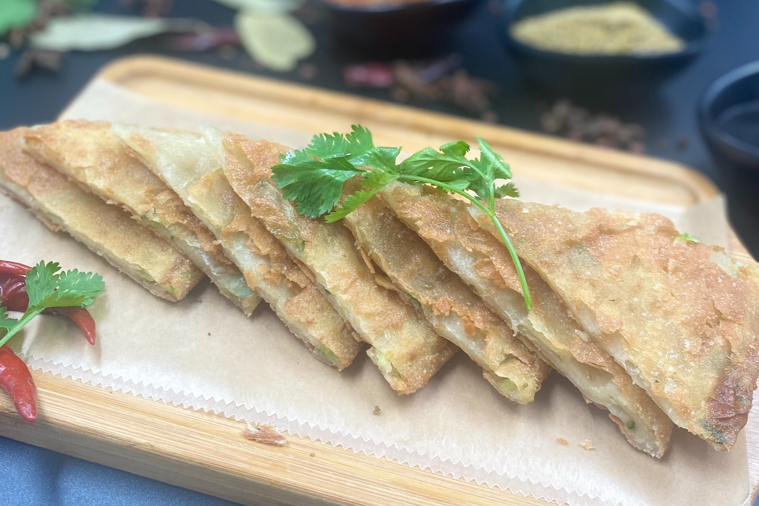 Order Scallion Pancake food online from Wu Er by WOW Barbecue store, Brookline on bringmethat.com