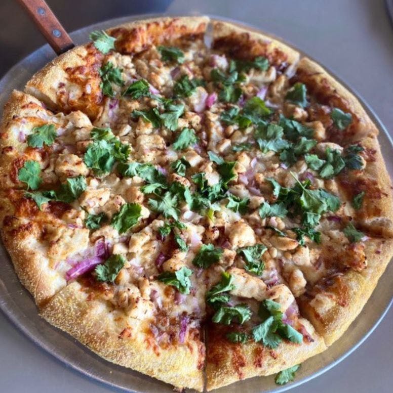 Order BBQ Chicken Pizza - Medium 12'' (8 Slices) food online from Baby Bro's Pizza & Wings store, El Monte on bringmethat.com