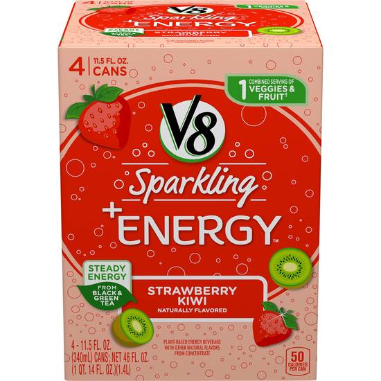 Order V8 Sparkling + Energy, Healthy Energy Drink, Natural Energy from Tea, Strawberry Kiwi, 11.5 OZ Can (Pack of 4) food online from Cvs store, SAINT CLAIR SHORES on bringmethat.com