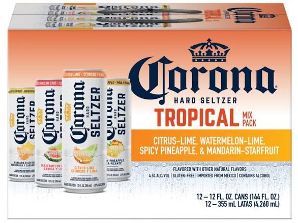 Order Corona Hard Seltzer Tropical Mix Variety Pack Gluten Free Spiked Sparkling Water - 12x 12oz Cans food online from Cardinal Wine & Spirits store, Gurnee on bringmethat.com