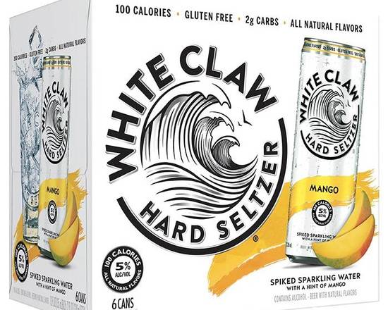 Order White Claw Mango, 6pk-12oz can hard seltzer (5.0% ABV) food online from Divine Wine and Spirits store, San Diego on bringmethat.com