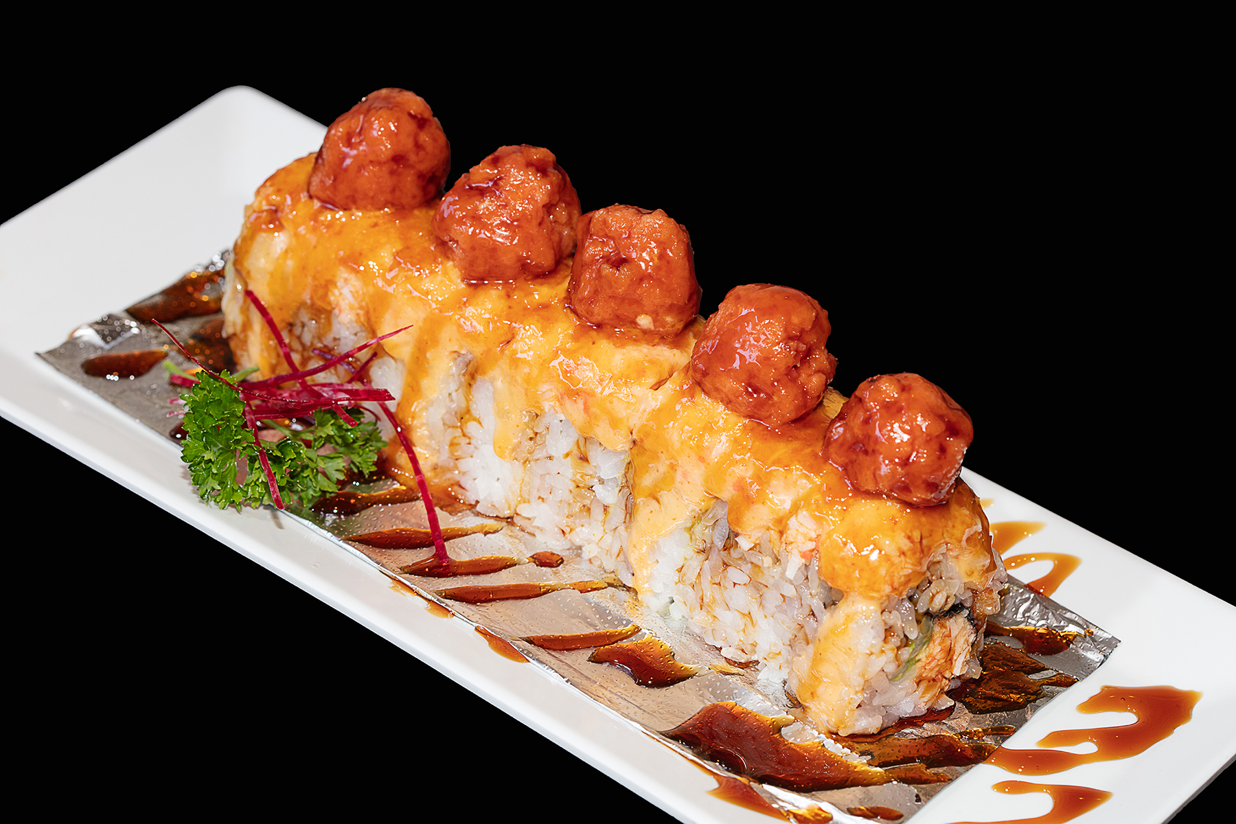 Order 8 Pieces Volcano Roll food online from Oki Doki Sushi store, Hermosa Beach on bringmethat.com