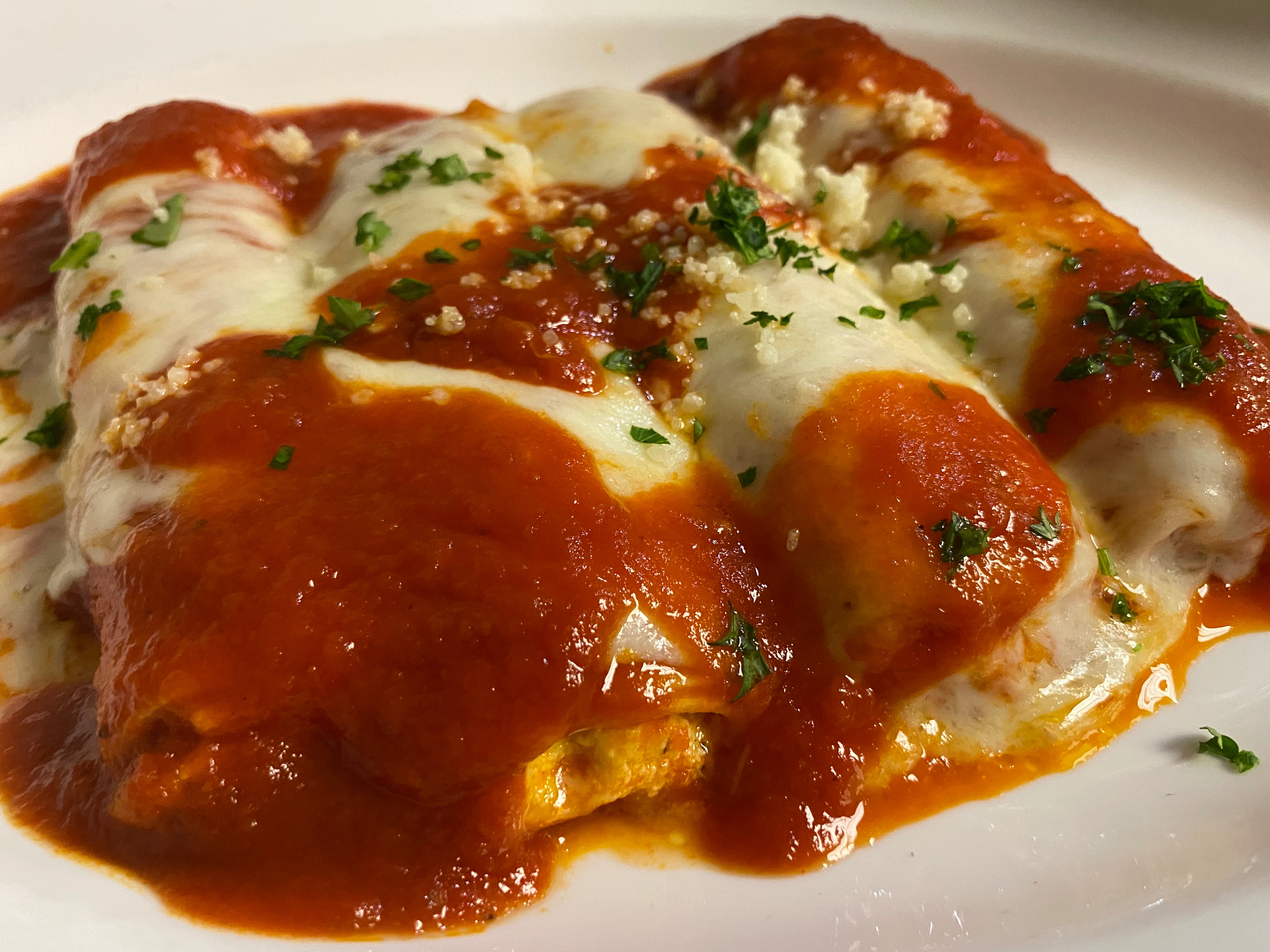 Order Baked Manicotti Dinner - Entree food online from Pop-Pop Ny Pizza store, Jackson Township on bringmethat.com
