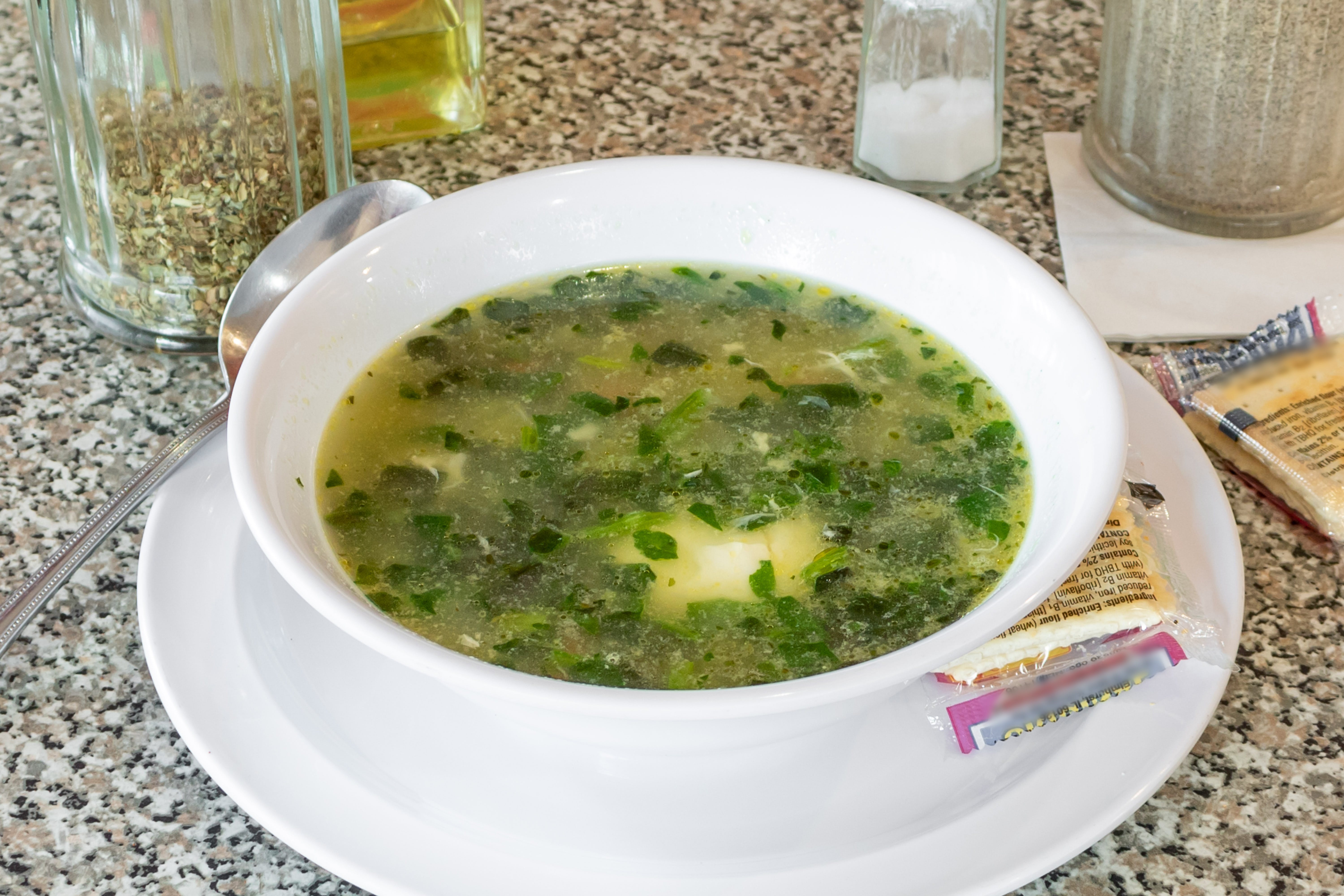 Order Spinach Egg Drop Soup - Cup food online from Dominick's store, Morrisville on bringmethat.com