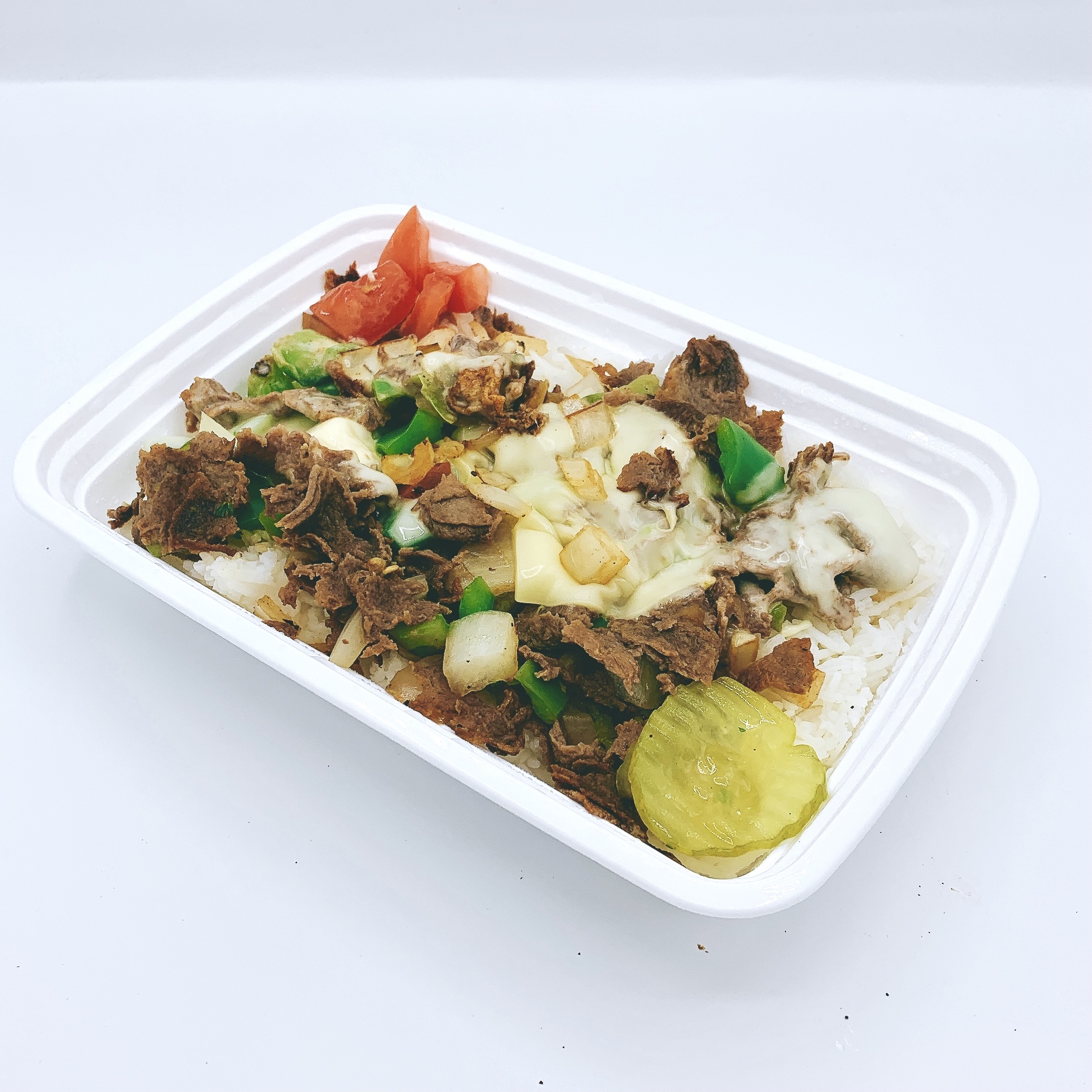 Order Philly Steak Over Rice food online from Heroes Meal store, Midland on bringmethat.com