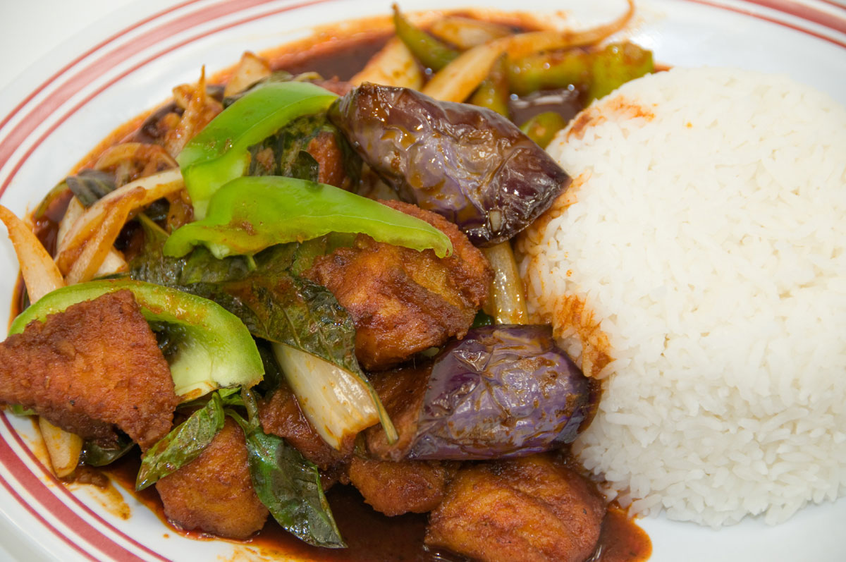 Order 13. Spicy Basil Catfish food online from Thai Basil Cuisine store, Berkeley on bringmethat.com
