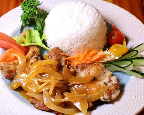 Order Grilled Pork Chop Plate 铁板猪扒饭 food online from SO GOOD TASTE INC store, Ny on bringmethat.com