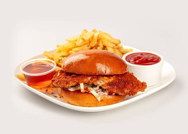 Order Fiery Crispy Chicken Burger food online from Deja Brew Taproom & Kitchen store, Los Angeles on bringmethat.com