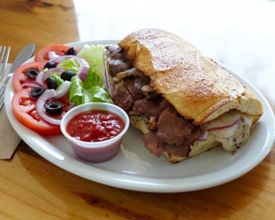 Order Steak and Mushrooms Sandwich food online from Stefano's Pizza store, San Anselmo on bringmethat.com