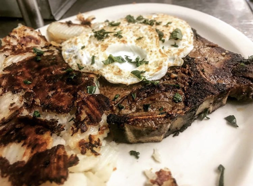 Order Two Eggs with 16oz  T-bone Steak food online from Englewood Diner store, Englewood on bringmethat.com