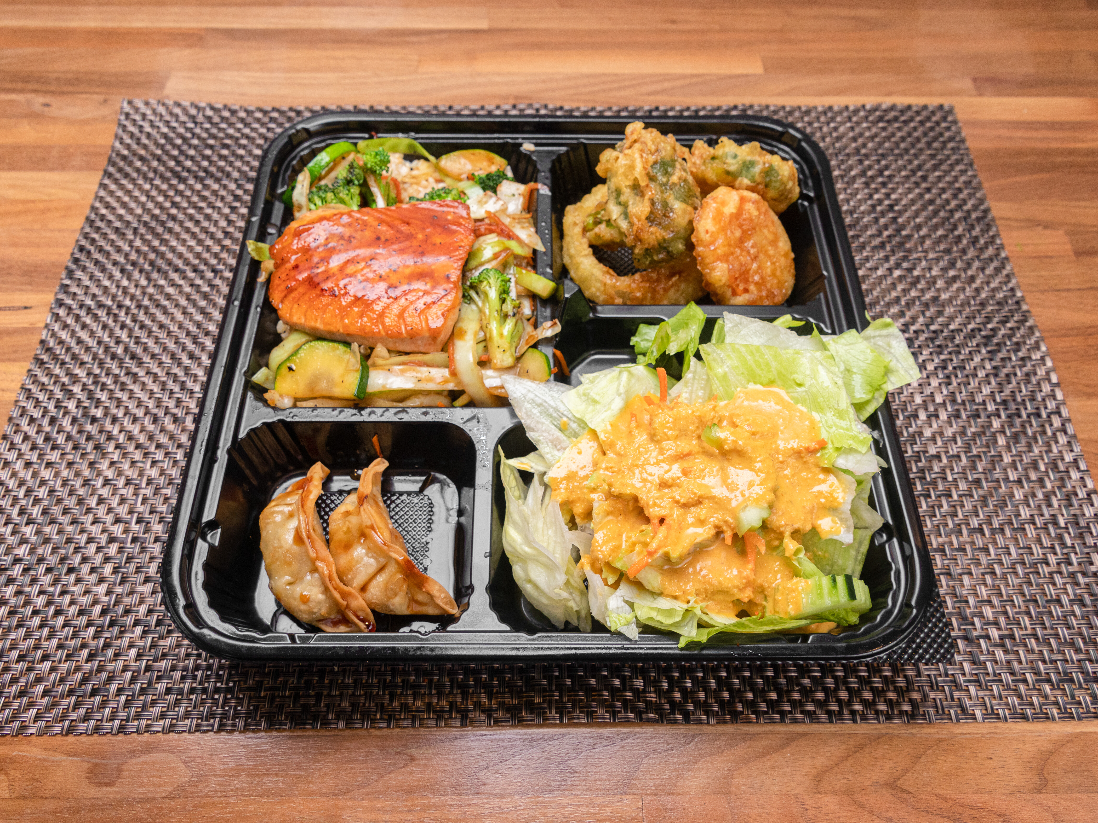 Order Hibachi Salmon Bento Box food online from Fugu Express store, Atlanta on bringmethat.com
