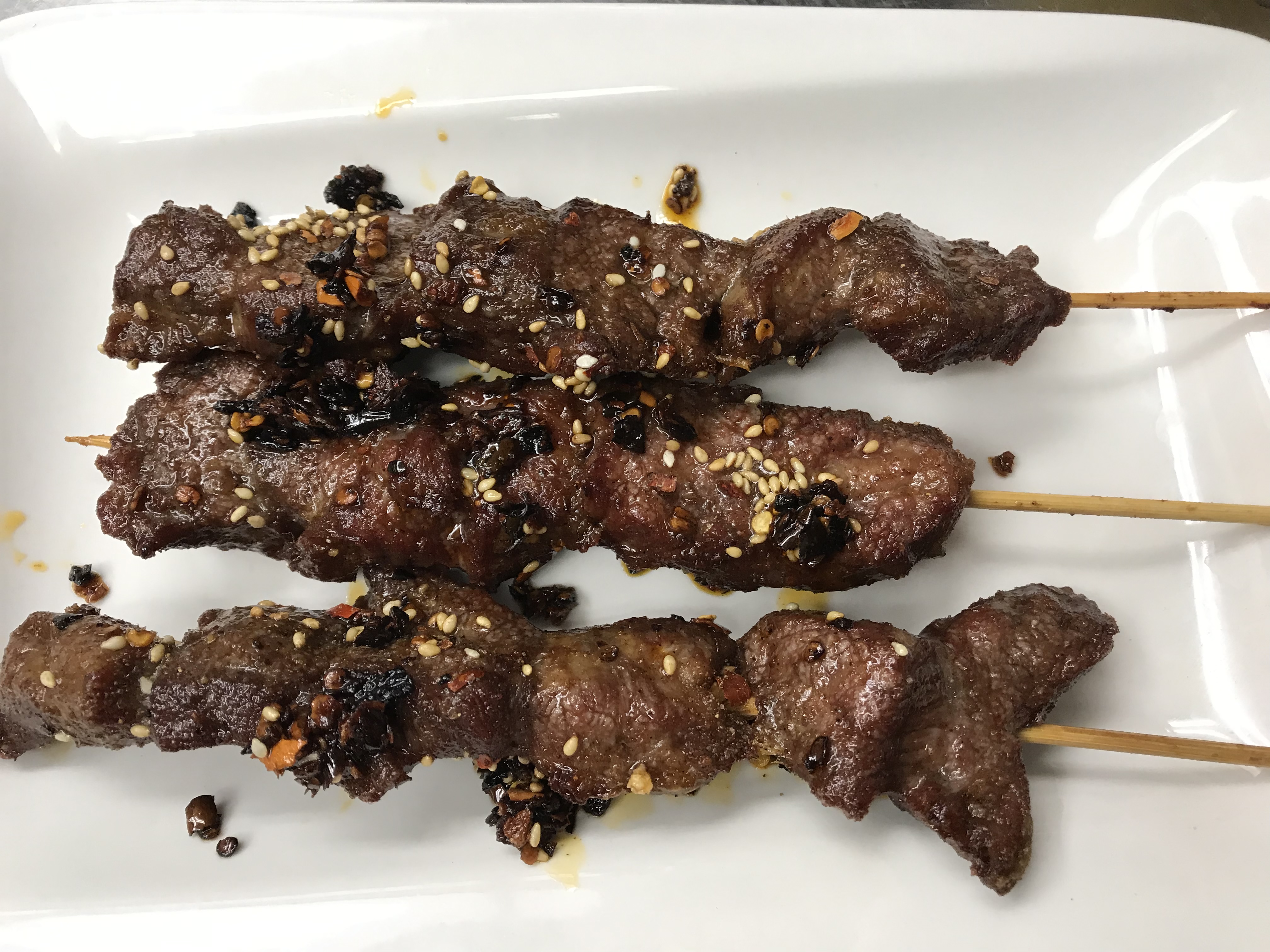 Order 3 Pieces Sha-Cha Beef on Stick food online from Tnr cafe store, Arlington on bringmethat.com